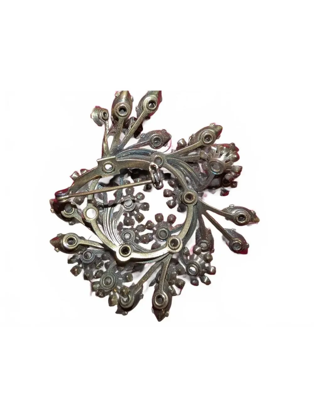 Vintage Floral Rhinestone Brooch Pin